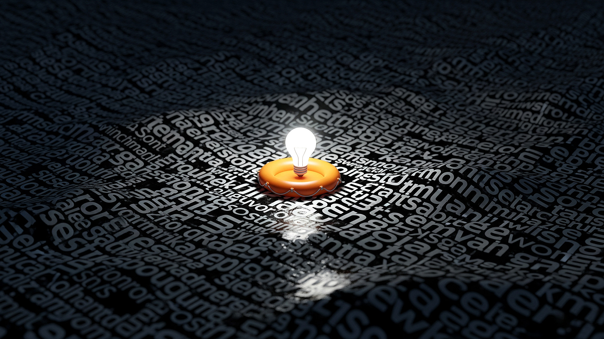 The core message of strategic design: a single clear idea, symbolized by a glowing lightbulb, is rescued from the visual clutter and information overload of a Death by Bullet Point presentation.