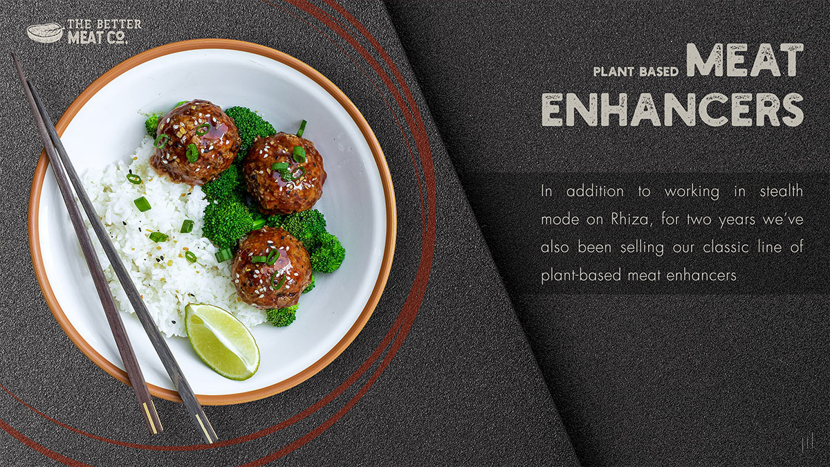 The Better Meat Co. – Slide highlighting innovative plant-based meat enhancers designed to improve texture, taste, and sustainability.