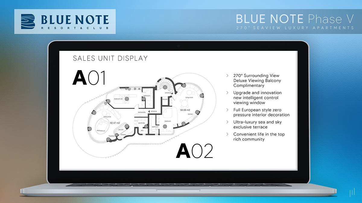 Blue Note Phase V – Slide showcasing the available units and their floor plans.