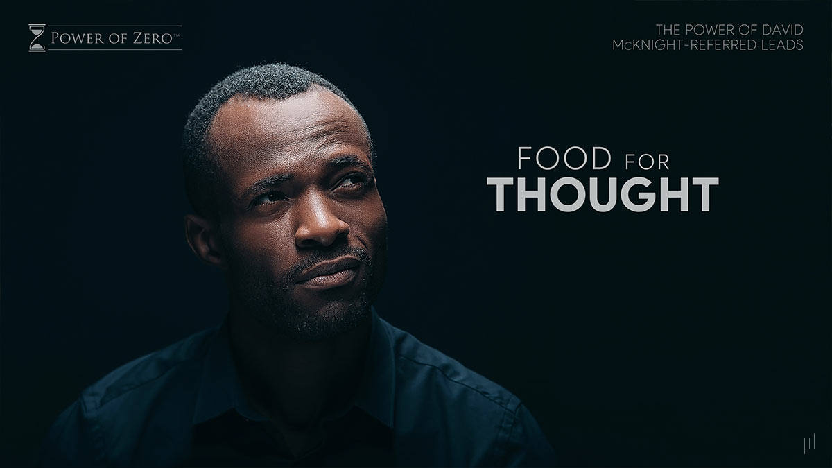 The Power of Referred Leads – Slide featuring a thought-provoking image of a man in deep contemplation, symbolizing strategic decision-making in referrals.