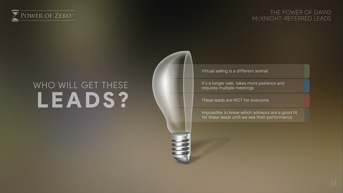 The Power of Referred Leads – Slide outlining the criteria for qualifying and securing high-value referral leads.