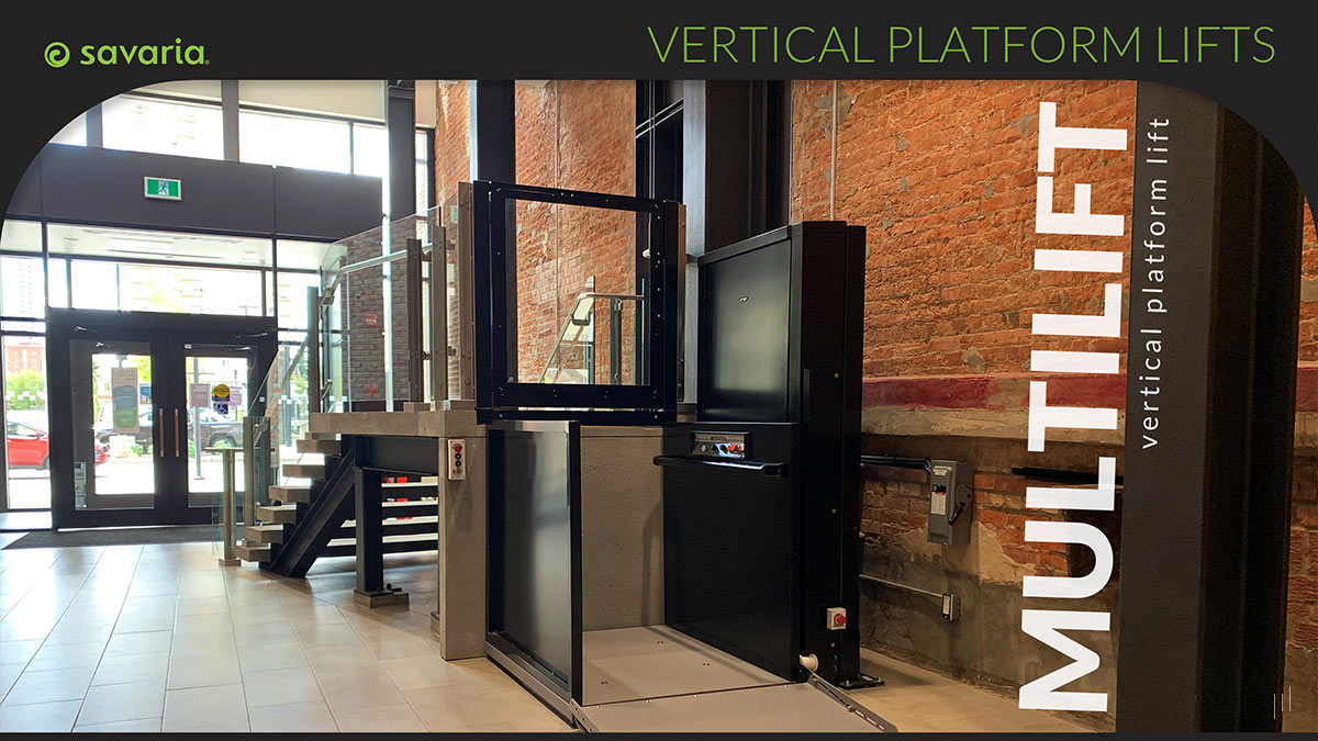 Savaria Company Profile – Slide highlighting the Multilift vertical platform lift, designed for seamless mobility solutions.